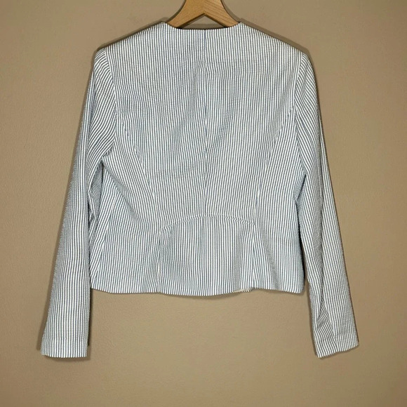 Women's M Kate & Rosy Moto Blazer Jacket Blue White Striped Textured - Picture 3 of 7